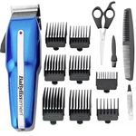 BaByliss PowerLight Pro Clipper, Cordless or Corded Hair Clippers for Men, 8 cutter guides 1-8, Rechargeable Grooming Set, Blue, 7498CU