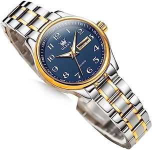 OLEVS Women Watches Blue Face Business Dress Female Ladies for Small Wrist Watch Silver Tone Stainless Steel Analog Quartz Day Date Waterproof Lady Watches Easy Read Roman Numerals Reloj de Mujer