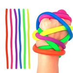 6 Pcs Elastic Fidget Noodles, Stretchy Finger Stress Relief Toys, 25cm (9.8cm), Vibrant String Toy for Kids and Adults, DIY Hand-Knit Rope Anti Stress, ADHD, Autism Sensory Toy (6 Multicoloured Bands)