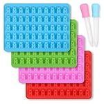 homEdge Silicone Gummy Bear Candy Molds, Set of 4 Packs Non Stick Food Grade Chocolate Gummy Mold Bonus with 2 Dropper-Blue, Red, Green and Pink