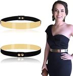 Women Elastic Mirror Metal Waist Belt Metallic Waistband,Golden, One Size