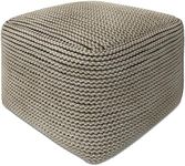 SIMPLIHOME Eastmont Boho 18 Inch Wide Square Pouf in Cream Polystyrene Filling, for The Living Room, Bedroom and Kids Room