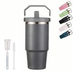 XIXIAMI Travel Mug with Handle 600ml-20oz Insulated Tumbler with Straw & Lid Leakproof Coffee Mug for Hot or Iced Drink |Stainless Steel Thermos Cup-Grey