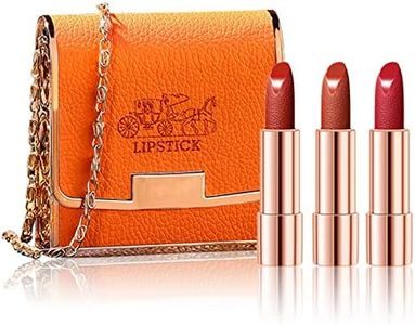 3 Colors Matte Lipstick Set Lip Stick with Orange Chain Bag Package Velvet Lip stick Set Waterproof Non-Stick Cup Long Lasting Retractable Red Lipstick Set 3.5gx3 Pcs