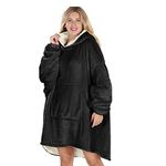 Oversized Hoodie Blanket Women Ultra Plush Fleece with Soft Sherpa Reversible Warm Cosy Comfy Wearable Hooded Giant Sweatshirt Throw for Girls Adults Men Boys Kids Big Pocket (Black)