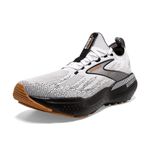 Brooks Men’s Glycerin Stealthfit GTS 21 Supportive Running Shoe, White/Grey/Black, 9