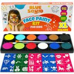 Blue Squid Face Painting Kit for Kids – Complete Face Paint Kit Palette, Stencils, 12 Colours - Safe for Sensitive Skin, Non Toxic Face Painting Kit Professional - Kids Party & Halloween Makeup Kit