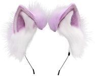 ZFKJERS Handmade Fur Fox Cat Ears Headband Fursuit Headwear Cosplay Costume Party Accessories (Purple White)