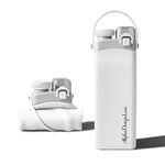 AlphaDesignLuxe Colapsible Silicone Water Bottle, BPA-free 100% Food-Grade Materials, Durable Portable Versatile Leakproof Water Mug with Straw (White)