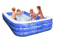 Backyard Swim Center for Kids, Adults, Babies, Toddlers, Blow up Large Rectangular Patio Garden Outdoor Inflatable Family Swimming Pools with Electric Air Pump Included, 117" D x 68" W x 22" H