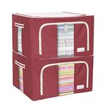 BlushBees® Oxford Fabric Living Box - Wardrobe Organizer, Cloth Storage Bags with Zip - 55 L, Pack of 2, Polka Dots Red