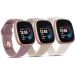 Vancle Silicone Bands for Fitbit Versa 4 Bands/Versa 3 Bands/Sense 2 Bands/Fitbit Sense Bands, Classic Soft Sport Band Replacement Bracelet Strap for Women Men (Milk Tea/Smoke Purple/Starlight)