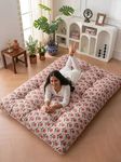Floor Mattress Full Size, 6" Japanese Futon Mattress Foldable Floor Bed for Adults Sleeping Mattress with Buckle Straps Floor Couch, Sleeping Pad for Hall, Bedroom, Size: 5 Ft X 4Ft, cotton fibre