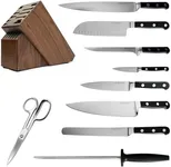 Lasmson Forged 10-Pc Knife Block set, Natural Walnut Block (Midnight)