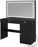 YITAHOME Large Vanity Desk with Mirror & Light, 5 Drawer & 3 Level Storage Dresser, 3 Lighting Modes Adjustable Brightness, Bedroom Dressing Table, Black, 47.2" W x 17.7" D