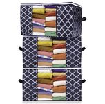 Stackzy Large Clothes Storage Bags – Sturdy Fabric Closet Organiser – Foldable Storage Solution for Closet or Underbed – Storage Bin with Reinforced Handles – 3pcs, Striped 90L Capacity