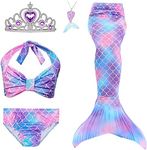 5Pcs Girls Swimsuit Mermaid Tails for Swimming Princess Bikini Bathing Suit Set Can Add Monofin 4T 6T 8T 10T 12T (as1, age, 6_years, Purple)