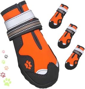 FISHOAKY Dog Shoes for Large Dogs, 360°Anti Slip Medium Dog Boots & Paw Protectors Winter Snowy, Waterproof 4Pcs Dog Booties with Reflective Strips (Size 3: 1.97''x2.48''(W*L), Orange)
