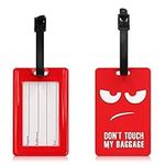kwmobile Silicone Luggage Tag - with Name ID Card and Flexible Strap for Travel Bag or Suitcase - Don't Touch My Baggage White/Red