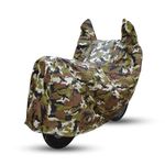 ULTRA SHIELD All Weather Two-Wheeler Cover with Advanced Waterproofing tech & Classic Mirror Pockets| Anti-Scratch, Dustproof, UV Protect| Military Camouflage, All Bikes Upto Pulsar 180cc Size