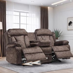 DUNELLA 70.1" Loveseat Recliner Sofa, Wall Hugger Reclining Loveseat with Console, Home Theater Seating RV Couch with Storage AC/USB A/USB C Ports for Living Room (Brown, Loveseat with Console)