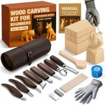 Complete Wood Carving Kit for Beginners - Gift Ready Wood Carving Tools Set | Whittling Kit with 8 Wood Carving Knives, Spoon Carving Tools, Wood Blocks, Gloves, Roll Bag and Sharpening Strop