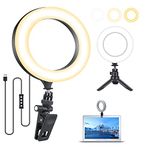 LED Ring Light 6.3'' with Tripod Stand & Clip for Live Streaming & YouTube Video, Shooting with 3 Light Modes & 12 Brightness Level, Dimmable Desk Makeup Ring Light for Photography, Laptop, etc