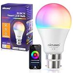 DiCUNO Smart Bulb B22 Bayonet, Color Changing WiFi LED Light Bulb Compatible with Alexa and Google Home, 9W RGBCW Dimmable Bayonet Cap Lamp 2700K-5000K, 800LM, No Hub Required, Pack of 1