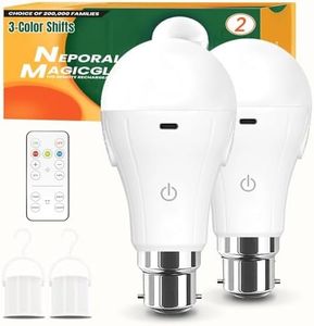 Neporal MagicGlow Rechargeable Light Bulbs with Remote, 3-Color Shift + Stepless Dimmable Battery Powered Light Bulbs, USB Rechargeable, B22 A19 Emergency LED Light Bulbs, Up to 24 Hours (B22, 2)