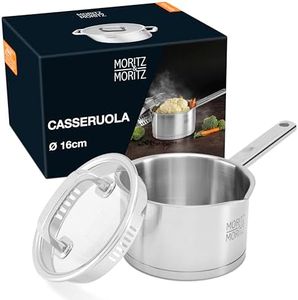 Moritz & Moritz Pentola Acciaio Inox 16cm con coperchio in - Scala fino a 1,5 litri - Adatta a tutti i tipi di piano cottura - Perfetta per zuppe, salse, riso e altro ancora