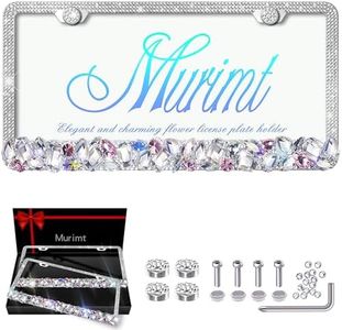 Murimt White License Plate Frames 2 Pack Rhinestone Bling License Plate Sparkle Front License Plate Holder Cover Custom Glitter License Plate Frame Bling Car Accessories for Women