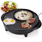 CREDLY Smokeless Grill Double Layer Household Electric Baking Pan 2 in 1 Multi functional Nonstick Electric BBQ Raclette Hotpot with Grill Pan