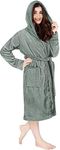 NY Threads Luxury Ladies Hooded Dressing Gown Super Soft Fleece Women's Robe Comfortable Loungewear and Nightwear, Steel Grey, Medium