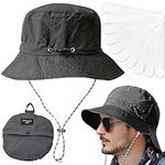 BDSHUNBF Sun Hat for Men Women, with Hat Sweatband, Bucket Hat Sun Hat Wide Brim UPF 50 UV Protection, Boonie Hat Foldable Fishing Hat with Adjustable Chin Strap for Hiking Camping(Grey)