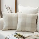 MIULEE Pack of 2 Farmhouse Buffalo Check Plaids Polyester Linen Soft Soild Decorative Square Throw Pillow Covers Home Decor Cushion Case for Christmas Sofa Bedroom 18x18 Inch Cream White and White