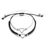 Couple Bracelets Matching Heart Charm Bracelet Adjustable String Braided Bracelet for Couples Promise Bracelets for Boyfriends Girlfriends His and Hers Bracelets Relationship Bracelet for Long Distance (2 Pcs)