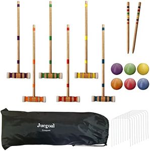 Juegoal Six Player Croquet Set with Wooden Mallets Colored Balls for Lawn, Backyard and Park, 28 Inch