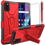 for Alcatel TCL A3X A600DL Case, with Tempered Glass Screen Protector Heavy Duty Protection Technology Built-in Kickstand Rugged Shockproof Protective Phone Case for Alcatel TCL A3X A600DL, (Red)