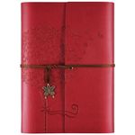 Leather Notebook Journal, Travel Journal with 2 Pockets, Vintage Refillable Journal for Writing, Diary Journal for Women, Men, Girls and Boys, 100GSM Lined Paper, 160 Pages (Red, A5)