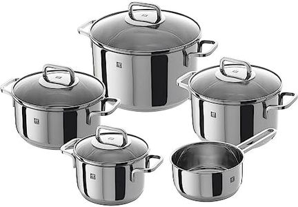 Zwilling 5-piece Pot-Set, with 4 Lids, Suitable for Induction, Stainless Steel, Quadro,60 x 50 x 30 cm, Silver
