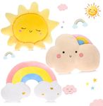 Set of 3 Decorative Throw Pillow, Cute Sun Cloud Rainbow Shaped Pillow, Fluffy Plush Soft Stuffed Pillows for Living Room Bedroom Playroom Bed Sofa Chair Floor Decor Gift