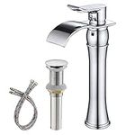 Aquafaucet Tall Waterfall Single Handle Chrome Bathroom Sink Vessel Faucet Lavatory Mixer Tap