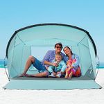 OutdoorMaster Beach Tent for 3-4 Person - Easy Setup and Portable Beach Shade Sun Shelter Canopy with UPF 50+ UV Protection Removable Skylight Family Size - Light Green