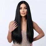 BLUSHIA Long Straight Synthetic Natural Brown Full Head Wigs for Women With Middle Part Wig (Pack of 1, Brown)