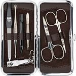 3 Swords Germany - brand quality 7 piece manicure pedicure grooming kit set for professional finger & toe nail care scissors clipper fashion leather case in gift box, Made in Solingen Germany