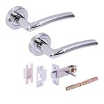 HANDLEZONE® Nemo Privacy Lever On Round Rose Door Handles, with Privacy Latch, for Bathroom, Toilet, WC Doors, 1 Set - Dual Finish Polished/Satin Chrome