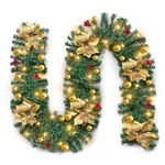 9FT Christmas Garland with Lighting Decoration, 2.7M Wreath Garlands Decorations with Lights, Flower and Ball for Fireplace Stairs Wall Door Xmas Tree Garden Yard Holiday Decor, Gold