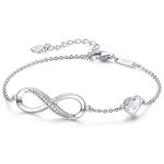 LOUISA SECRET Infinity Bracelet for Women, Sterling Silver 925 Bracelets for Womens Adjustable with Infinity Heart, Jewellery for Women, Wedding Anniversary Birthday Gifts for Wife Her Girls