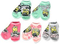 Despicable Me Girls' Minions 5 Pack No Show, Pink Green Multi, Fits Sock Size 6-8.5 Fits Shoe Size 7.5-3.5