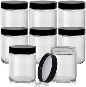 BELLE VOUS Tarros de Cristal con Tapa Redondos Transparentes (Pack de 8) 240 ml Bote Cristal con Tapa Negra de Plástico - Cocina y Hogar - Loción, Alimentos, Hierbas, Harina, Azúcar, Café, Especias
